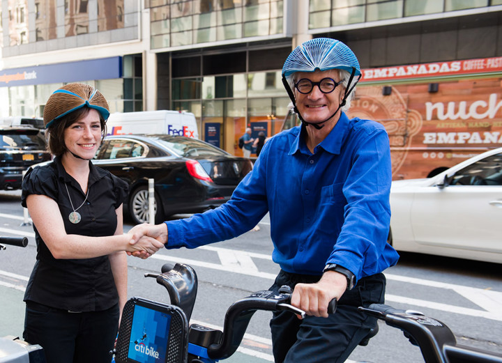 An image of James Dyson and Isis discussing the EcoHelmet