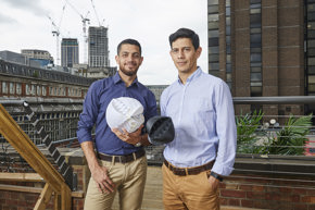 Image of Nicolas Orellana and Yaseen Noorani with their prototype of O-Wind Turbine